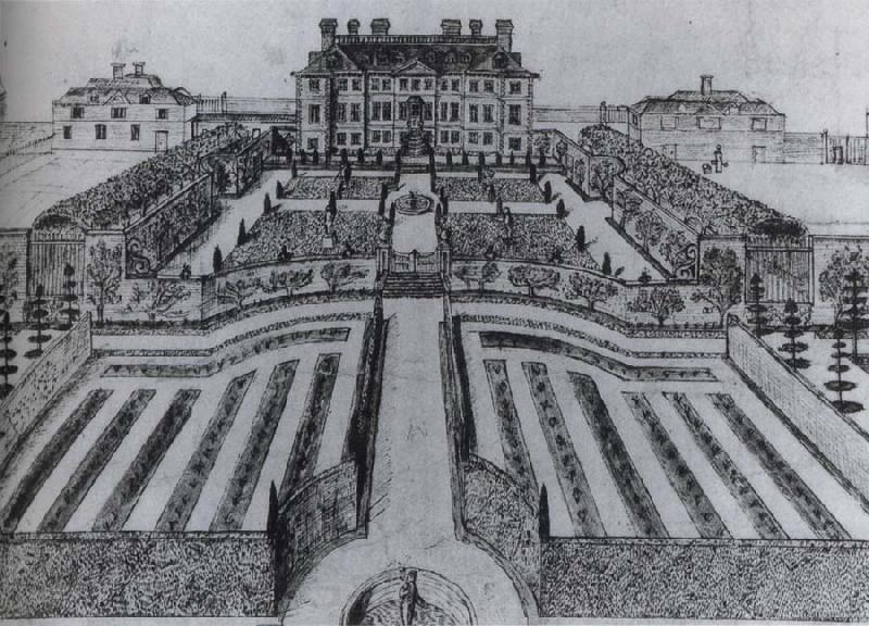 unknow artist The House and garden at Stowe,as they were before Lord Cobham-s alterations of the 1720s Norge oil painting art